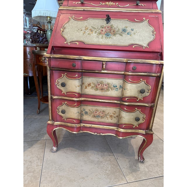 Italian Hand Painted Venetian Style Secretary Desk For Sale - Image 9 of 18