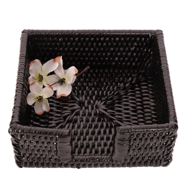 2020s Artifacts Rattan Cocktail Napkin Holder with Cutout, Tudor Black For Sale - Image 5 of 6