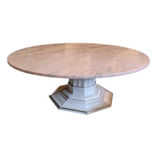 1960s Round Italian Marble Coffee Table With Octagonal Pedestal Base For Sale