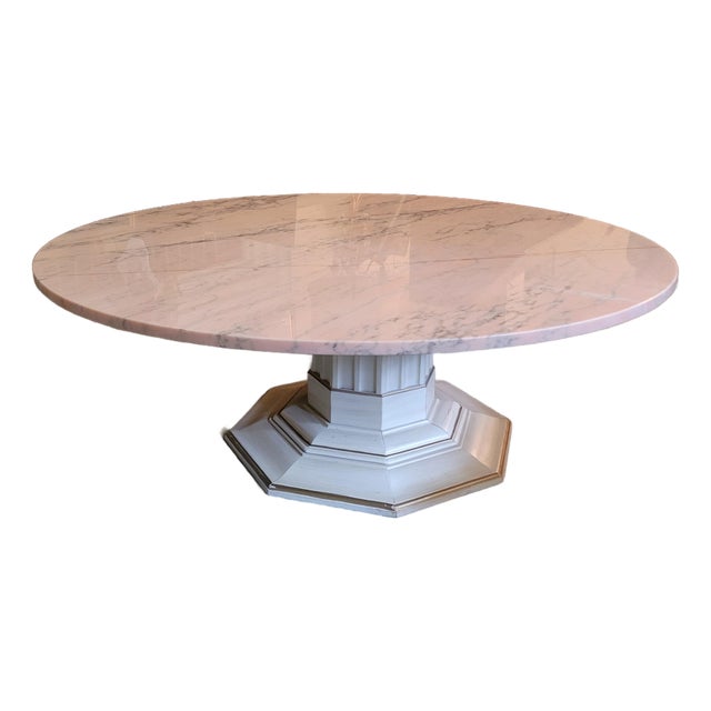 1960s Round Italian Marble Coffee Table With Octagonal Pedestal Base For Sale