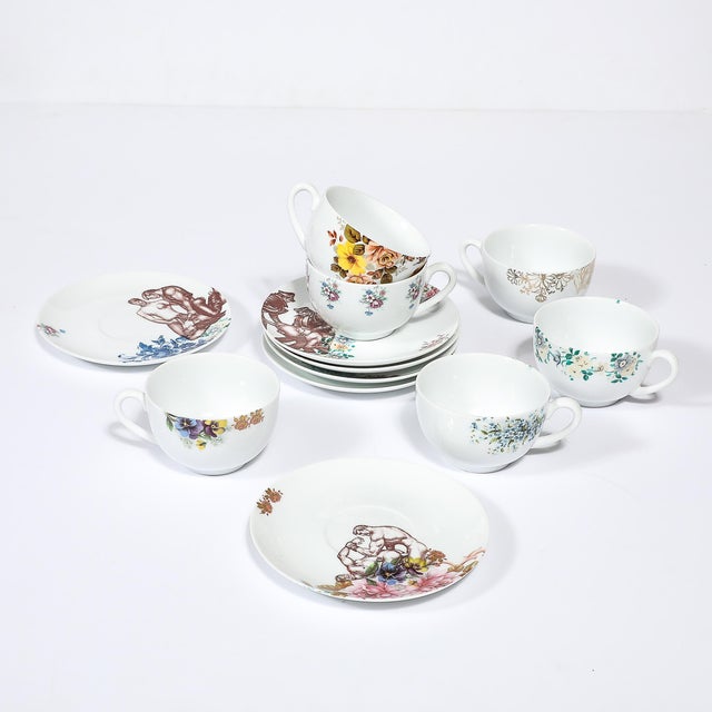 Late 20th Century Porcelain Erotic Coffee/Tea Set of Six Cups & Saucers After Tom of Finland For Sale - Image 5 of 7