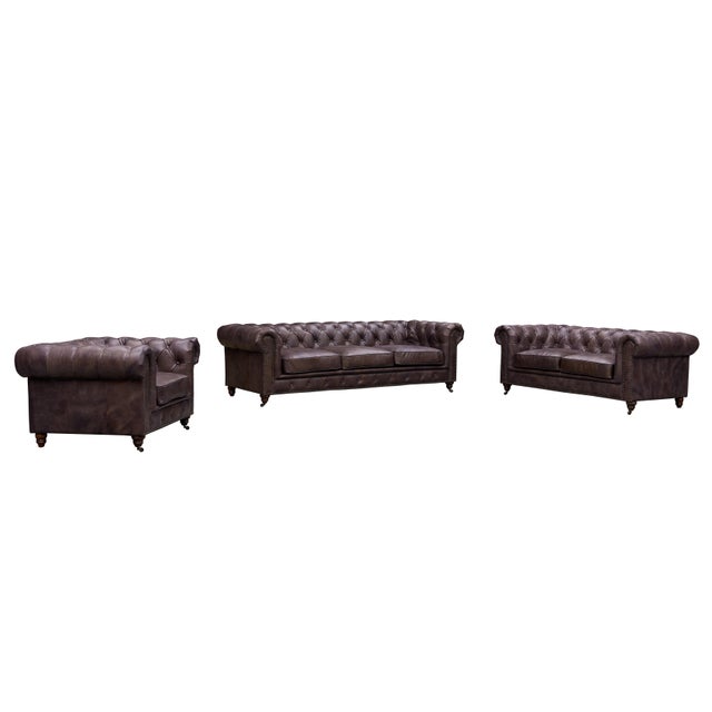 Italian Century Chesterfield Sofa - Dark Brown Leather For Sale - Image 3 of 10