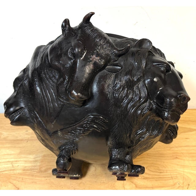 Black Large Meiji Japanese Bronze Zoomorphic Jardinière Attributed to Genryusai Seiya For Sale - Image 8 of 18