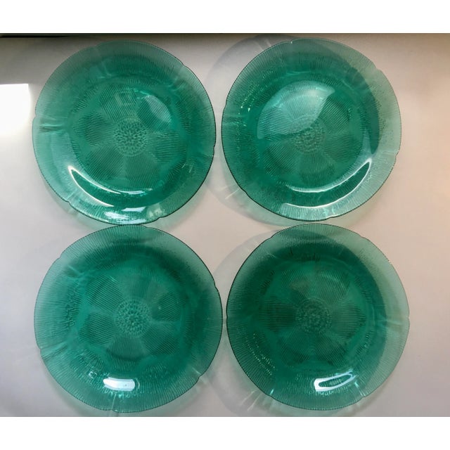 Green Vintage Forte Crisa Green Glass Plates- Set of 4 For Sale - Image 8 of 13