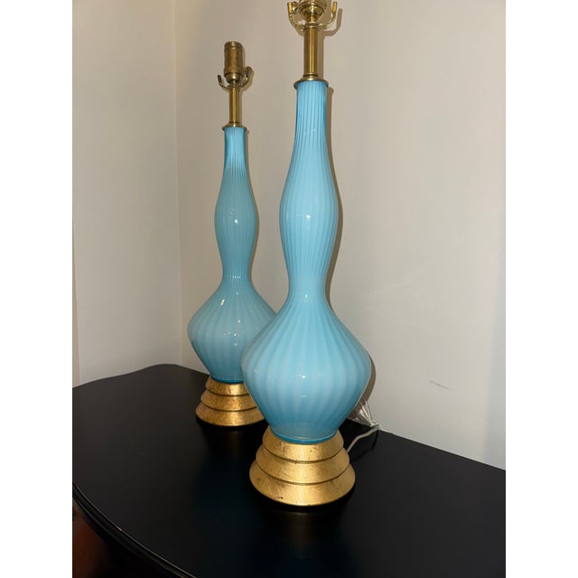 Murano 1950s Murano Empoli Blue Table Lamps - Pair For Sale - Image 4 of 5
