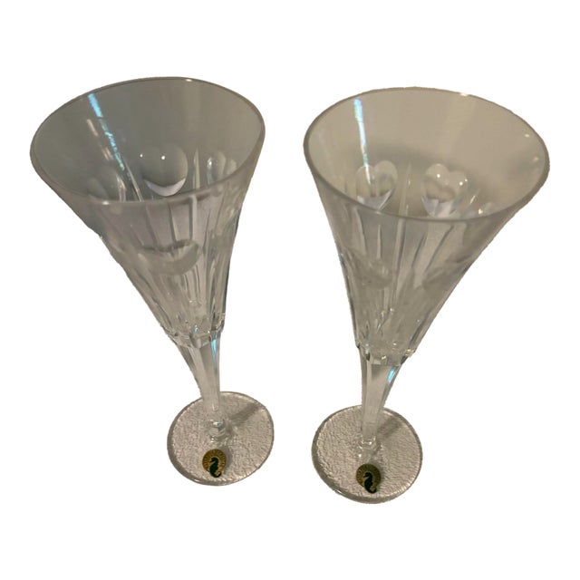 Vintage Waterford Crystal Champagne Flutes, Love Millennium Toasting Pair For Sale