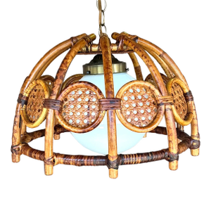 Mid 20th Century Boho Bent Bamboo and Cane Chandelier