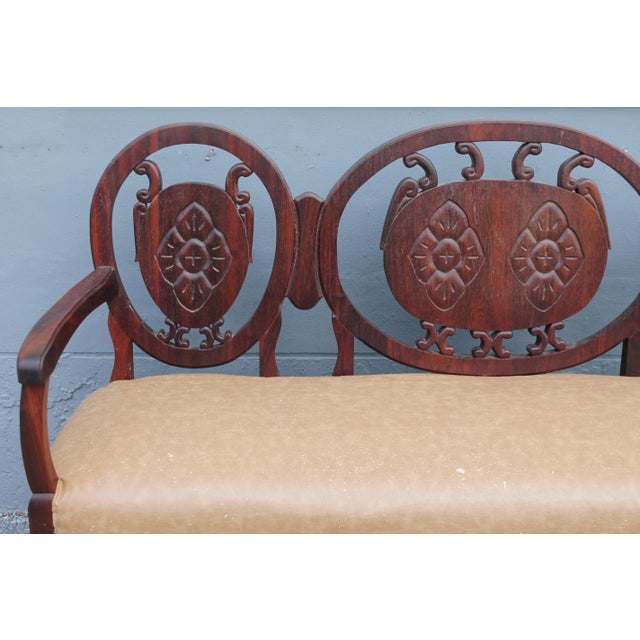 Traditional Traditional Solid Mahogany Carved Wood Bench/ Sofa For Sale - Image 3 of 8