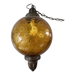 Mid Century Regency Amber Glass Pendant Light For Sale