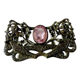Antique Art Nouveau Sash Pin With Pink Center Stone C. 1900 For Sale