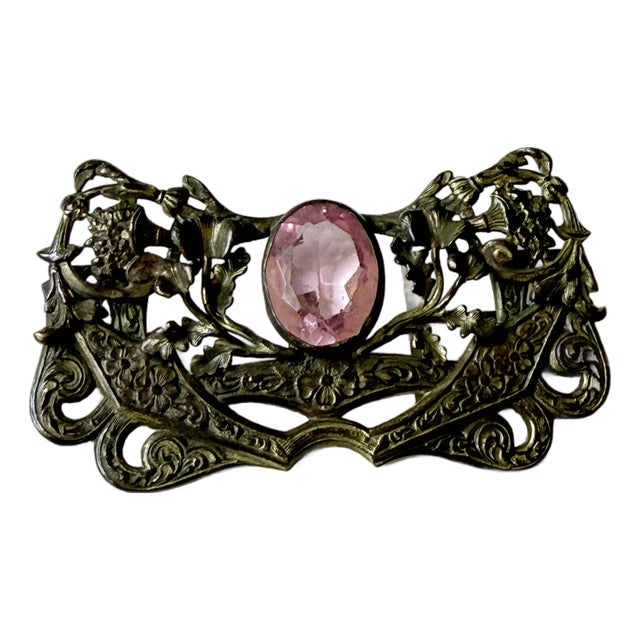 Antique Art Nouveau Sash Pin With Pink Center Stone C. 1900 For Sale