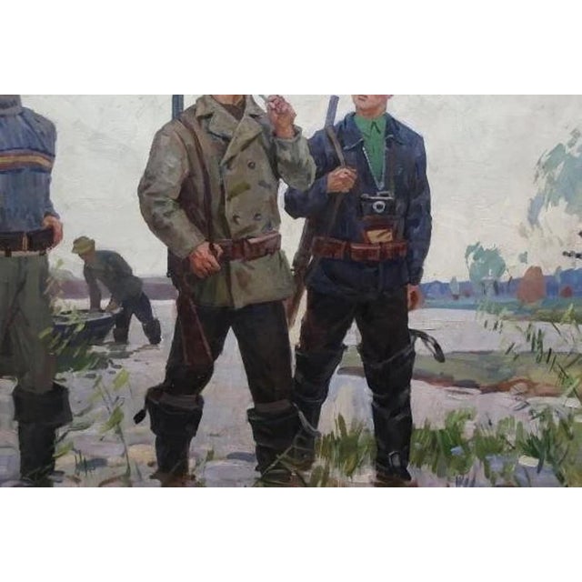 Soviet Hunters Oil Painting, Ukrainian Art, 1960s Canvas 100-150 For Sale - Image 4 of 6