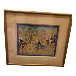 1940s Pair of Stunning Persian Miniature Paintings in Original Gold Frames