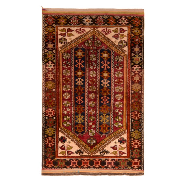 Antique Anatolian Geometric Red and Blue Wool Rug For Sale In New York - Image 6 of 6