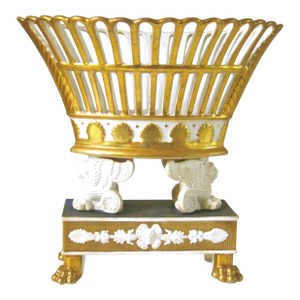 Antique Early 19th Century French Empire Paris Porcelain Corbeille or Basket With Lion Paw Feet Circa 1820