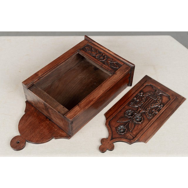 Brown 19th Century French Fariniere Box, Hand-Carved Walnut, Circa 1850 For Sale - Image 8 of 10