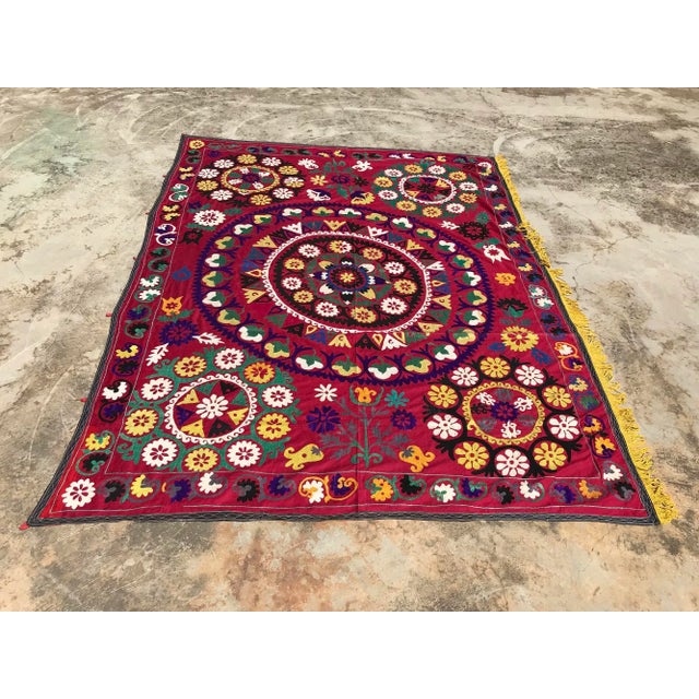 Dark Pink Vintage Dark Pink Suzani Fabric For Sale - Image 8 of 8