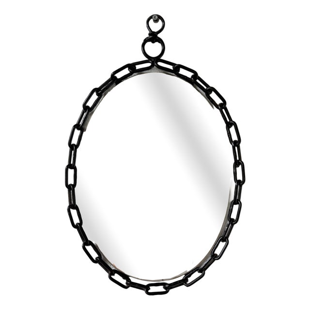 Oval Brutalist Chain Mirror, 1950 For Sale