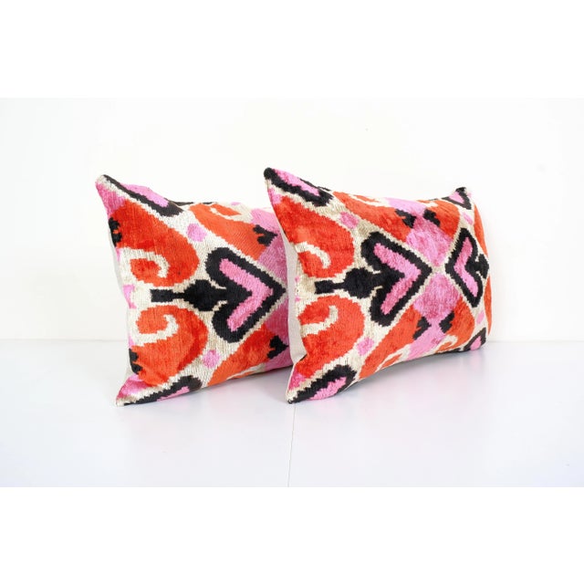Tribal Pink Silk Ikat Velvet Pillow Cover - a Pair For Sale - Image 3 of 5