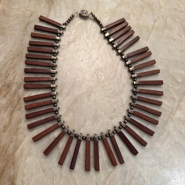 Los Castillo Taxco Bib" or "Fringe" Necklace Silver Ebony Mid Century Modern For Sale - Image 10 of 10