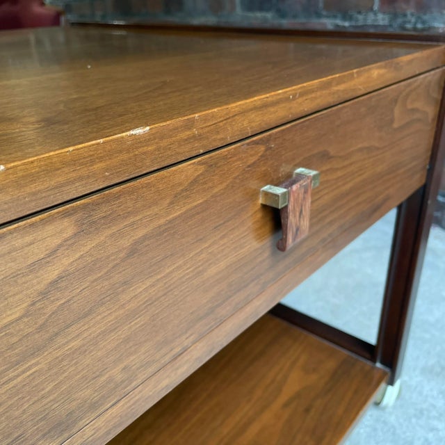 Dunbar End Table on Casters Side Table Rosewood Pull Brass Walnut For Sale - Image 10 of 13