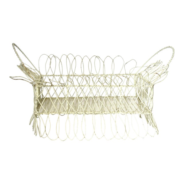 Antique 19th-Century Victorian White Twisted Metal Wire Planter Basket For Sale