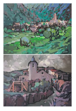Llessui, Spain, 20th Century, Oil on Canvas Paintings, Framed, Set of 2
