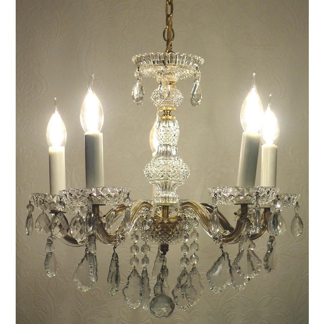 Antique Brass Lead Crystal Palme and Walter Chandelier from Palwa, 1950s For Sale - Image 9 of 10