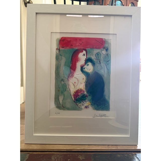 Red Marc Chagall Lovers Lithograph Print Signed and Numbered 20/375 – Framed Modernist Artwork For Sale - Image 8 of 11