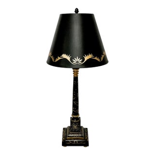 1980s Vintage French Neoclassical Style John-Richard Collection Wood Tole Table Lamp. For Sale