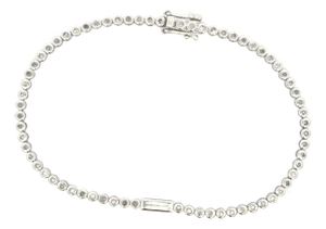 3/4 Carat Baguette & Round Diamond Bezel Set 14k White Gold Tennis Bracelet
