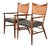 Paul McCobb for Directional Mid-Century Modern Sculpted Walnut Cane Back Armchairs, Pair For Sale