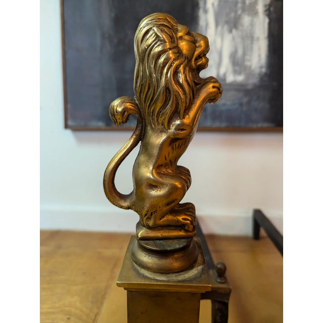 Late 20th Century 20th Century Brass Lion Andirons - a Pair For Sale - Image 5 of 9