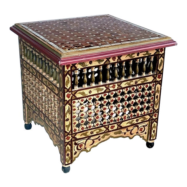 1960s Vintage Moorish Style Polychromed Square Table With Tile Top For Sale