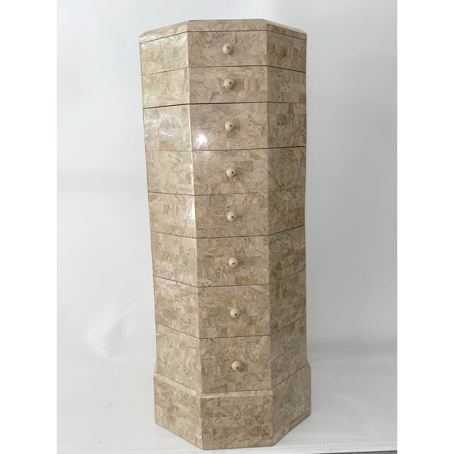 1980s Maitland-Smith Tessellated Fossil Stone Tall Jewelry Chest With Matching Box For Sale - Image 16 of 18
