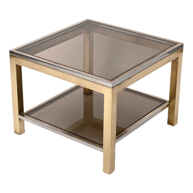 Mid-Century Italian Brass Chrome and Glass Coffee Table, 1970s For Sale