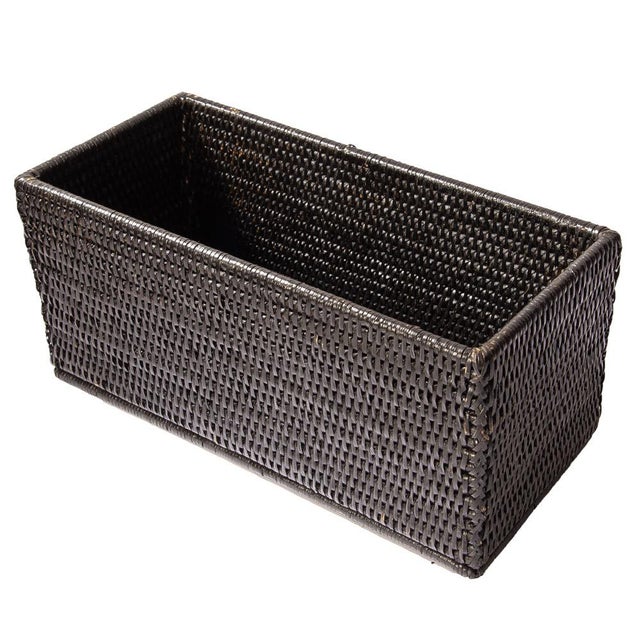 2020s Artifacts Rattan Rectangular Everything Basket in Tudor Black - 13" For Sale - Image 5 of 9