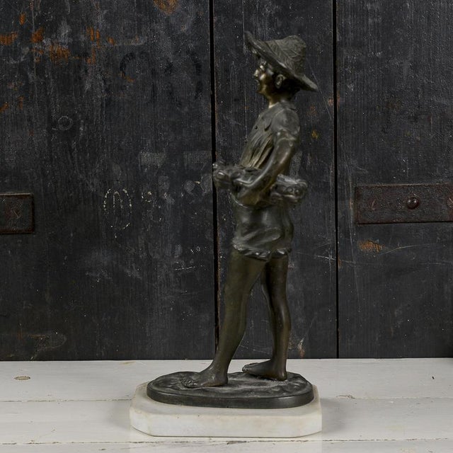 1920s 20th Century Bronze Metal Sculpture of a Young Fisherman For Sale - Image 5 of 11