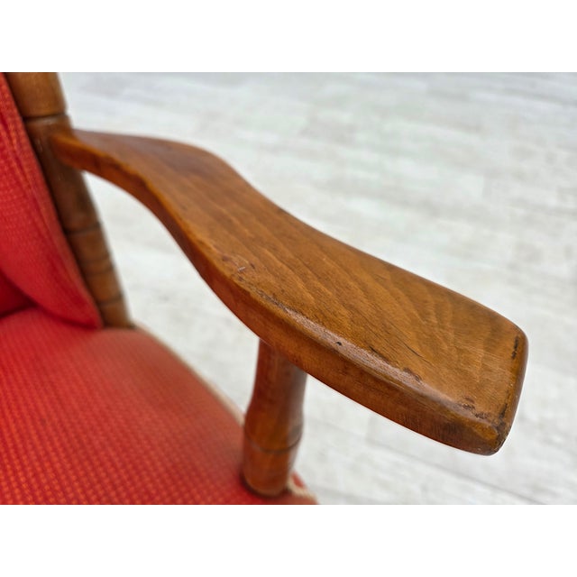 Wood Scandinavian Armchair in Red Wool and Beech, 1960s For Sale - Image 7 of 18