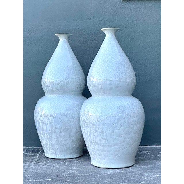 Late 20th Century Vintage Regency Monumental Crystal Glazed Ceramic Gourd Floor Vase - A Pair For Sale - Image 5 of 11