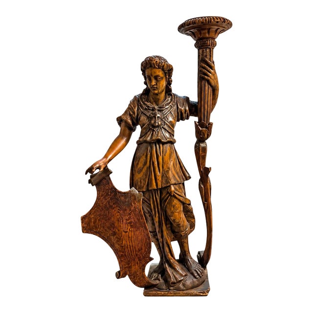 17th-C. Italian Neo-Classical Carved Fruitwood Statute / Santos Pedestal For Sale