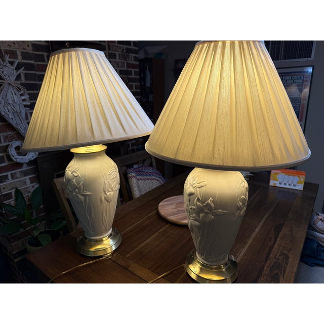 1990s Lenox Iris Table Lamps - a Pair For Sale - Image 12 of 15