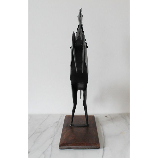 Folk Art Cast Metal Painted Black Rearing Horse on Wood Base For Sale - Image 4 of 10