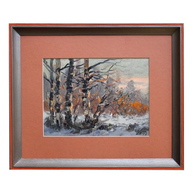 Edgars Vinters, Winter Morning, 1977, Oil on Cardboard For Sale