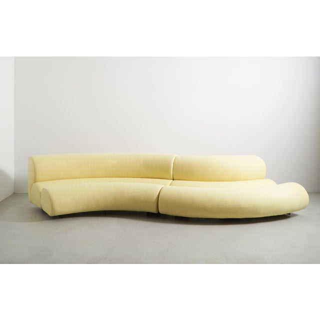 Contemporary Modern Celeste Curved Sofa in Yellow Wool Felt and Black Metal Base For Sale - Image 10 of 10
