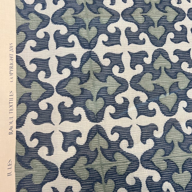 2020s Raoul Textiles Jules Blue and Green Linen Fabric - 3 Yards For Sale - Image 5 of 6