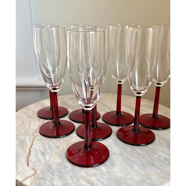 Red Champagne Flutes With Red Stems - Set of 8 For Sale - Image 8 of 10