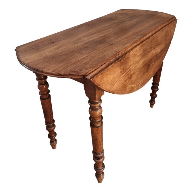 Antique French Walnut Drop-Leaf Dining Table, 1890s For Sale