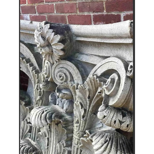 Beautifully crafted pair of large antique c. 1900 Corinthian order pilaster capitals having the classic architectural...