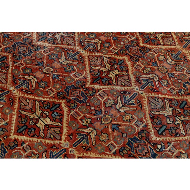 Red 10x12 Antique Handmade Persian Mahal Rug - Large Scale Red & Blue Wool Carpet For Sale - Image 8 of 10
